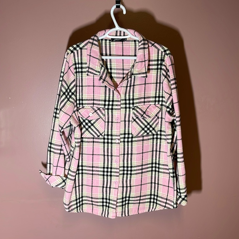 Like New Fiori Moda Pink Plaid Flannel Shirt Size 1xl Women’s
